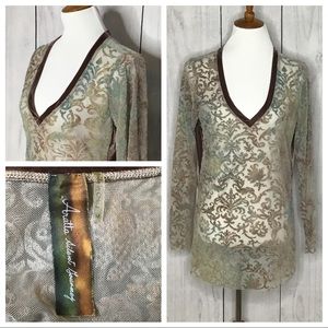 Aratta Olive and Beige Long Sleeve Top